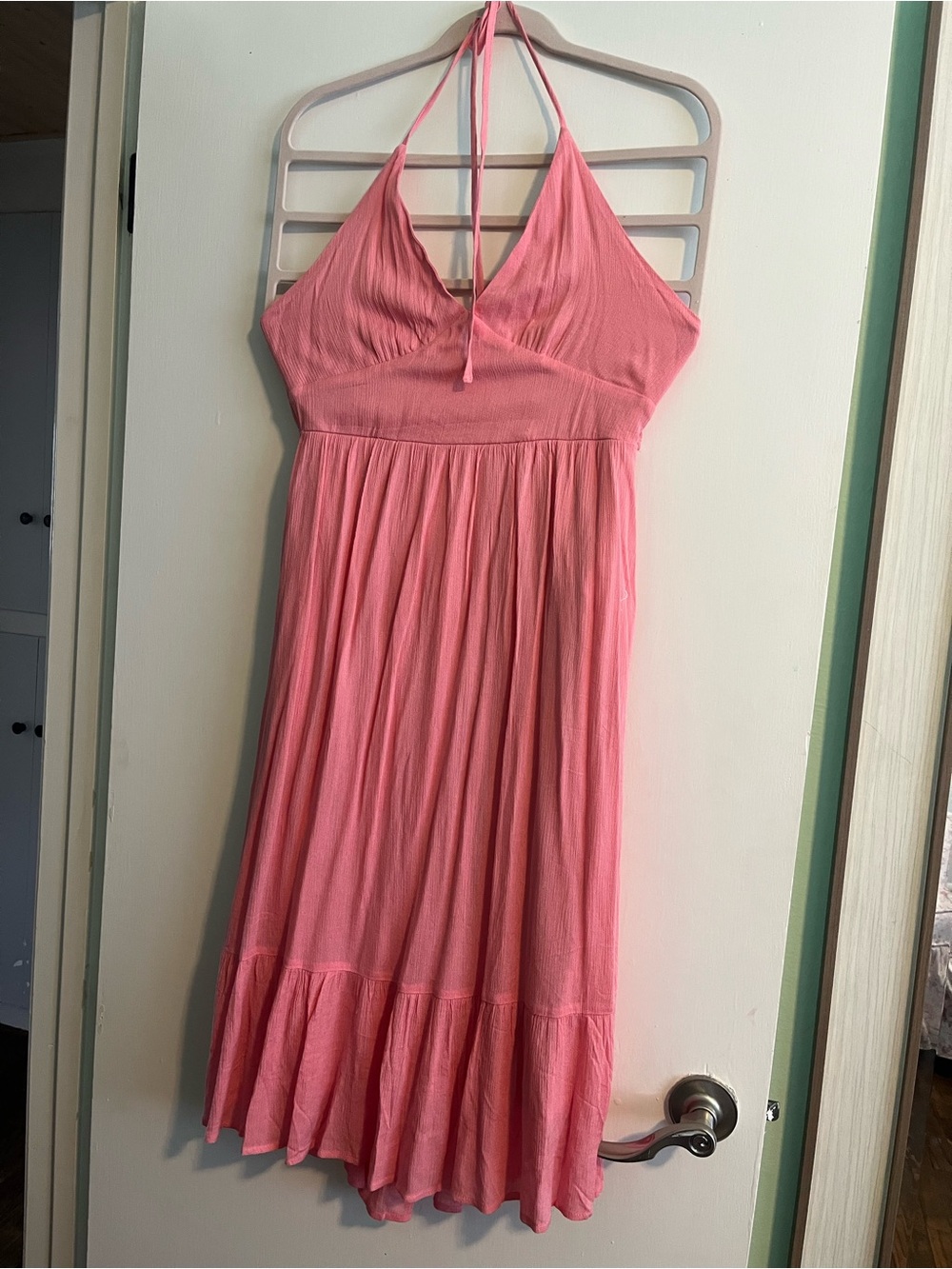 Pink/Coral summery tie back Halter Dress